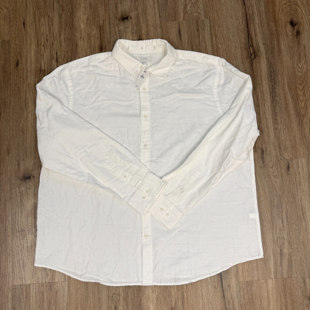 Banana Republic Linen Blend Button Up Shirt Mens 2XL White Long Sleeve Slim Fit